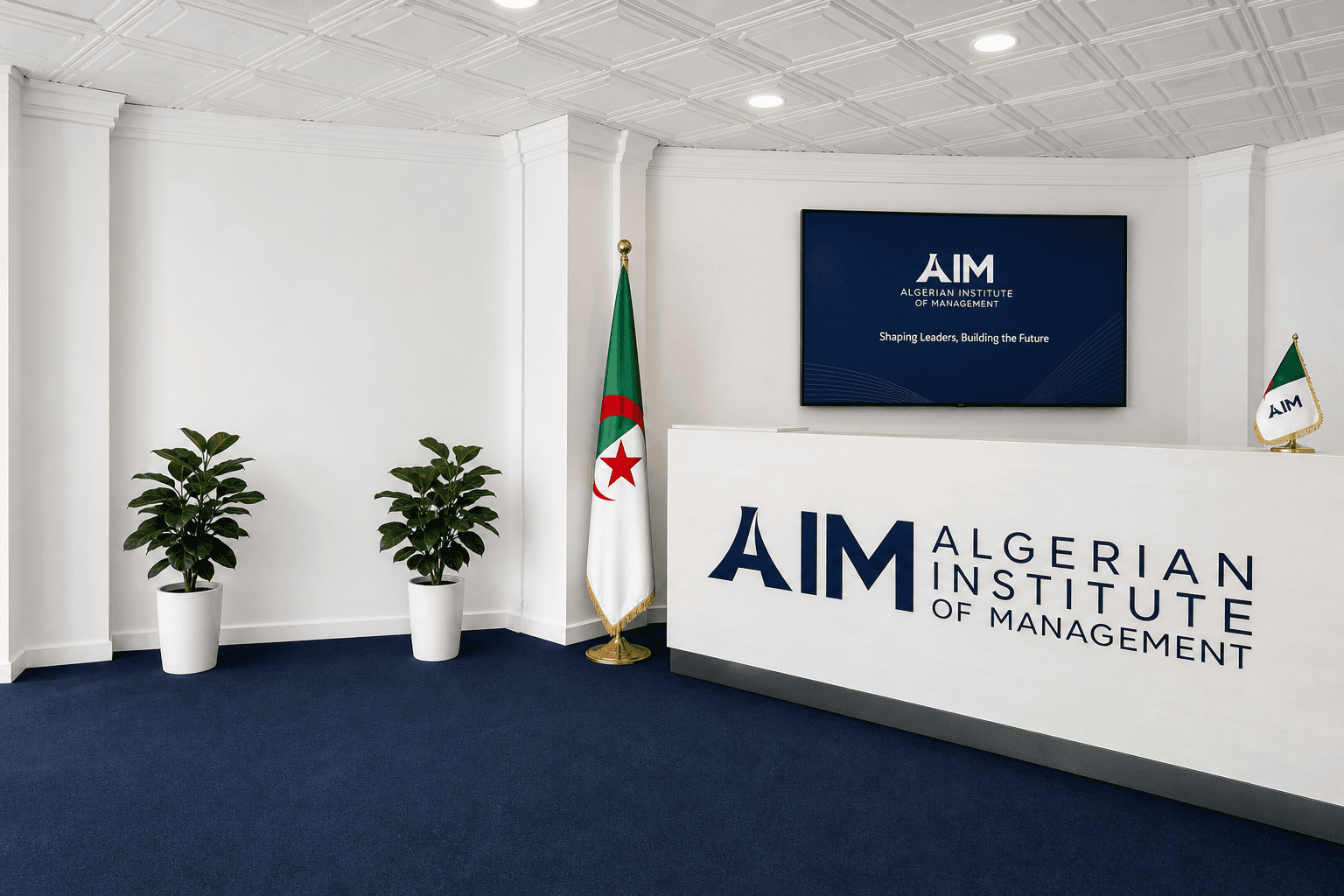 Students in a modern AIM classroom — collaborative learning in a bright, premium business school environment